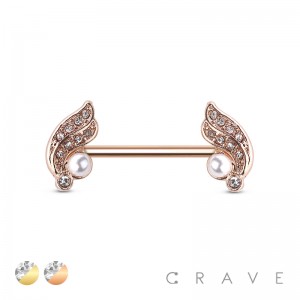 ROSE GOLD WING WITH PEARL 316L SURGICAL STEEL NIPPLE BAR